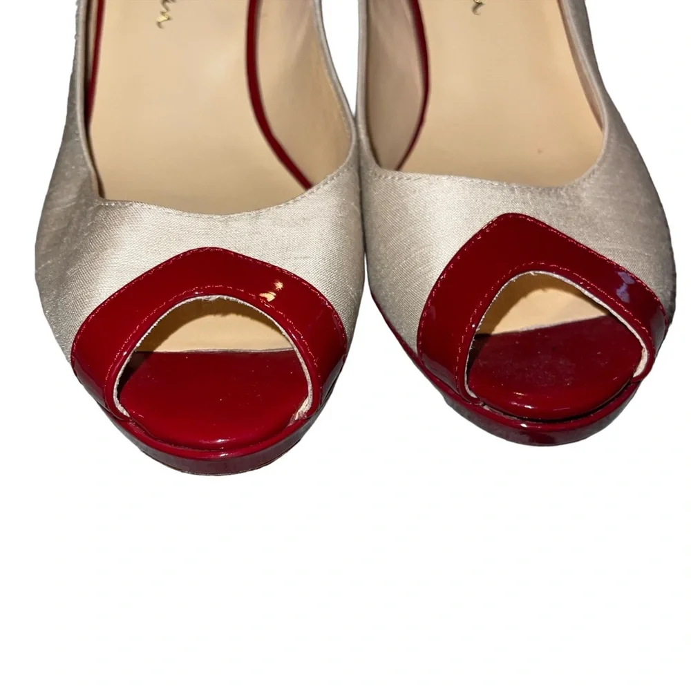 Cole Haan Nami Air Open Toe Pumps Women’s Size 7B Red And Beige 3.5” Heel EUC - Picture 6 of 10